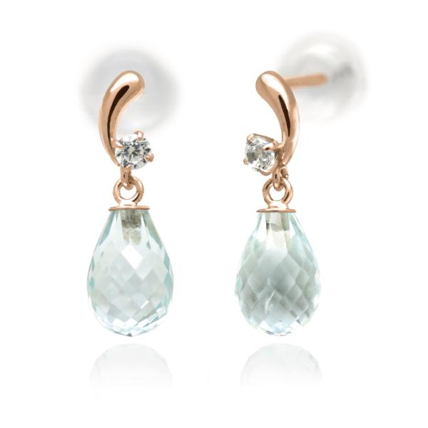 アクアマリン ピアス ブリオレットカット スイング ティアドロップ K10 ピンクゴールド PG 両...
