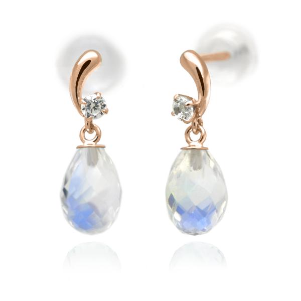 ブルームーンストーン ピアス ブリオレットカット スイング ティアドロップ K10 ピンクゴールド ...