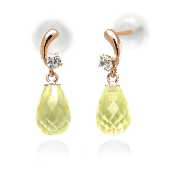 レモンクォーツ ピアス ブリオレットカット スイング ティアドロップ K10 ピンクゴールド PG ...