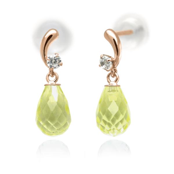 ペリドット ピアス ブリオレットカット スイング ティアドロップ K10 ピンクゴールド PG 両耳...