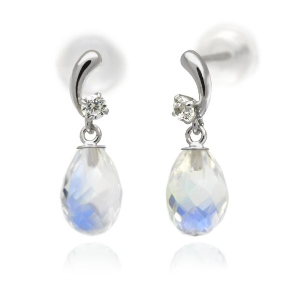 ブルームーンストーン ピアス ブリオレットカット スイング ティアドロップ プラチナ900 Pt90...
