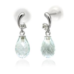 アクアマリン ピアス プラチナ 900 Pt900 両耳用 フック 3mm フック式