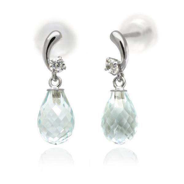 アクアマリン ピアス ブリオレットカット スイング ティアドロップ K10 ホワイトゴールド WG ...