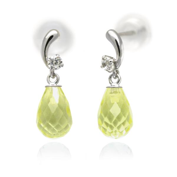 ペリドット ピアス ブリオレットカット スイング ティアドロップ K10 ホワイトゴールド WG 両...