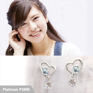 アクアマリン ピアス プラチナ 900 Pt900 両耳用 フック 3mm フック式