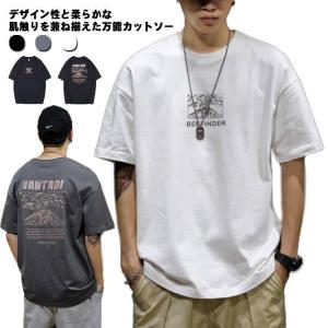 tシャツ カットソー メンズ 半袖 丸首 バックプリント アメカジ 古着風 レトロ トップス アメリカン ストリート カジュアル 大人 オ｜j-k-store