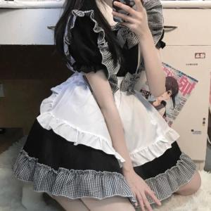 メイド服 チェック柄 メイド 6点セット ワン...の詳細画像2