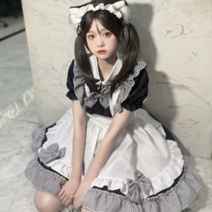 メイド服 チェック柄 メイド 6点セット ワン...の詳細画像4