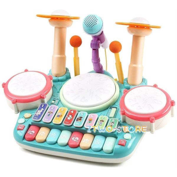 3in1楽器玩具 音楽おもちゃ ドラムおもちゃ ピアノキーボード ドラム 木琴 マイク付き ドウムギ...