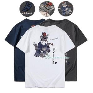 半袖Tシャツ メンズ プリント 文字 キャラクター カジュアル ロゴT アメカジ 猫 クルーネック 夏新作｜j-k-store