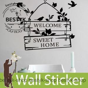 ウォールステッカー 壁 英字 英文字 ウェルカム ホーム 転写式 貼ってはがせる のりつき 壁紙シール ウォールシール 植物 木 花｜j-k-store