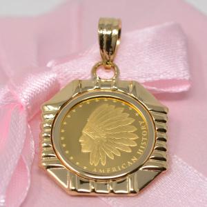 コイン インディアン コイン ペンダント トップ 金貨 K24 1/25オンス 24金 枠 18金 クリスマス プレゼント