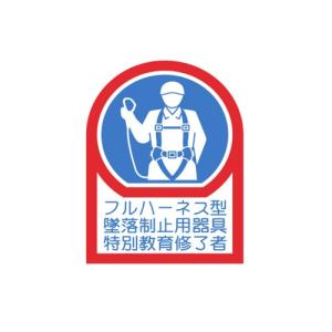 日本緑十字社　ヘルメット用ステッカー　フルハーネス型墜落制止用器具特別教育修了者  233128 　35×25mm　10枚１組　HL-128　【6組まで追跡メール便対応可能】｜j-o-a-t