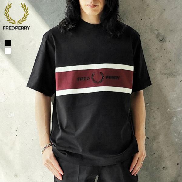 フレッドペリー FRED PERRY Tシャツ パネルTシャツ メンズ クルーネック ヘビーコットン...