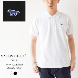 メゾンキツネ ポロシャツ メンズ 半袖 鹿の子 刺繍ワッペン MAISON KITSUNE NAVY FOX PATCH CLASSIC POLO HM00205KJ7009｜j-piaplus