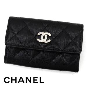CHANEL シャネル AP4819 B21476 94305 マトラッセ キャビアスキン クリスタルCCロゴ 名刺入れ カードケース レザー ブラック× ゴールド金具 新品