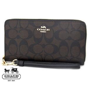 COACH　アウトレット コーチ  C4452 IMAA8　シグネチャー　ロング ジップ アラウンド　ラウンドファスナー 長財布　ストラップ付き　ブラウン ブラック｜j-sekine2nd