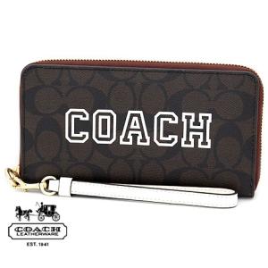 COACH　アウトレット コーチ  CB856 IMUOC ヴァーシティ モチーフ シグネチャー ロング ジップ アラウンド 長財布 ストラップ付き ブラウン×チョークマルチ｜j-sekine2nd