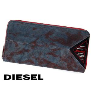 DIESEL ディーゼル　X08436 P4446 T6031 CARAW 24ZIP　メンズ用　小銭入れ付　ラウンドファスナー 長財布　デニム　デニムブルー×レッド｜j-sekine2nd