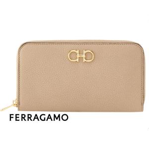 サルヴァトーレ フェラガモ 二つ折り 長財布 ベージュ ガンチーニ IR-224633 美品 財布 レザー 中古 Salvatore Ferragamo クリップ ロング ウォレット ロゴ金具 小銭入れ有 シルバー金具 小銭入れ有 Salvatore Ferragamo サルヴァトーレ・フェラガモ ガンチーニZIP長財布