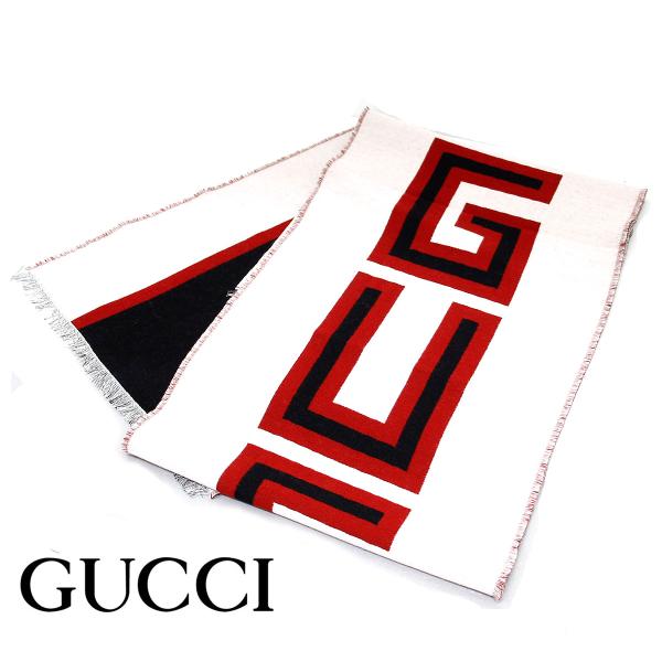 GUCCI グッチ 553116 4G636 9260 ロゴ ウール×シルク マフラー ストール ス...