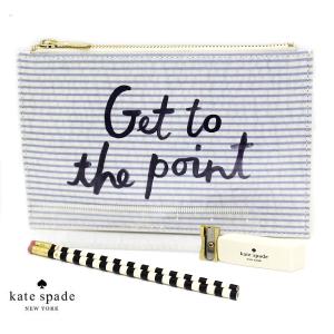 kate spade ケイトスペード 185246 SEERSUCKER ペンシルポーチ ステーショナリーセット 鉛筆セット 筆記用具 ペンケース 筆箱 文房具 プレゼント お祝い ブルー｜j-sekine2nd