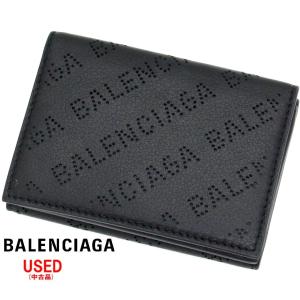 BALENCIAGA バレンシアガ 594312 D6WZN 1000 ミニ ウォレット パンチングロゴ コンパクト 三つ折り 財布 カーフ ブラック 中古品 USED｜j-sekine2nd