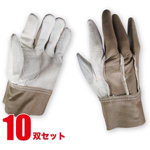革手袋　作業用　レザーキング　10双セット 10双セット) 作業手袋 牛床皮 IT-38 マジック付ブラウン 富士
