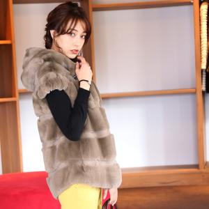 ［10%offクーポン］毛皮/ファー/レッキス ベスト フード付き フレンチ袖 / レディース