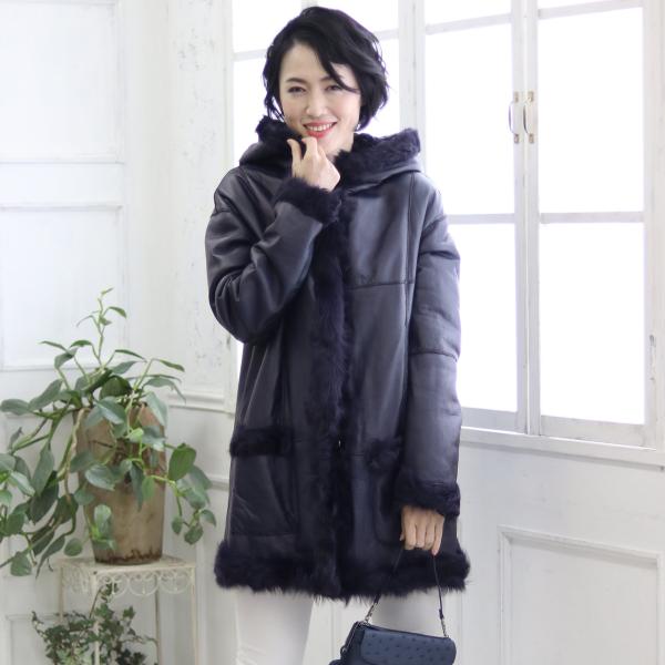 ［10%OFFクーポン対象］カルガン ラム コート Wフェイス リバーシブル フード付き 着丈80c...