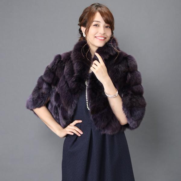 カナディアン セーブル ケープ ジャケット レディース 48cm ショート 五分袖 グラデーション ...