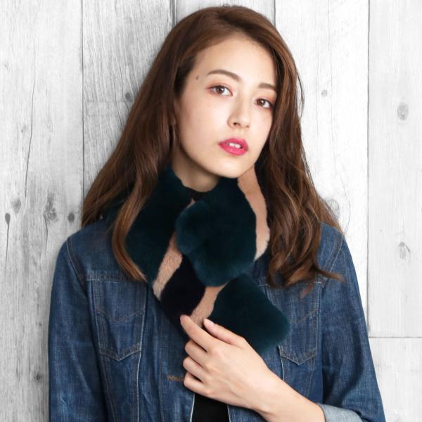 ［5%OFFクーポン］レッキス ファーマフラー クリップ式 トリコロール レディース 秋冬 ストライ...