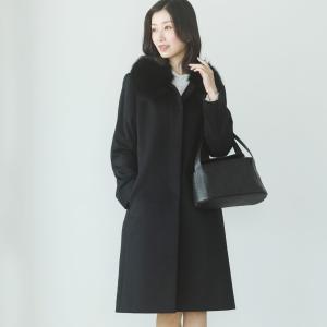 ピュアカシミヤ コート カシミヤ100% 無地 ブラック ファー きれいめ 黒 sankyo shokai カシミヤコート カシミヤ100％ ロングコート