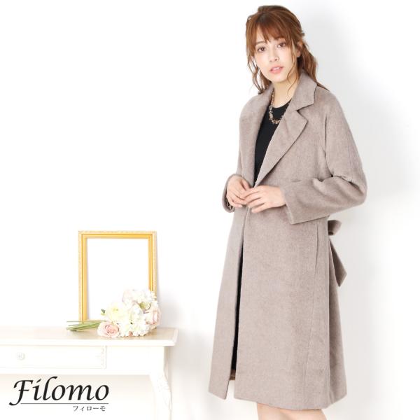 Filomo/フィローモ アルパカ ウール 混 コート ロング ラップ 式 テーラーカラー ベルト ...