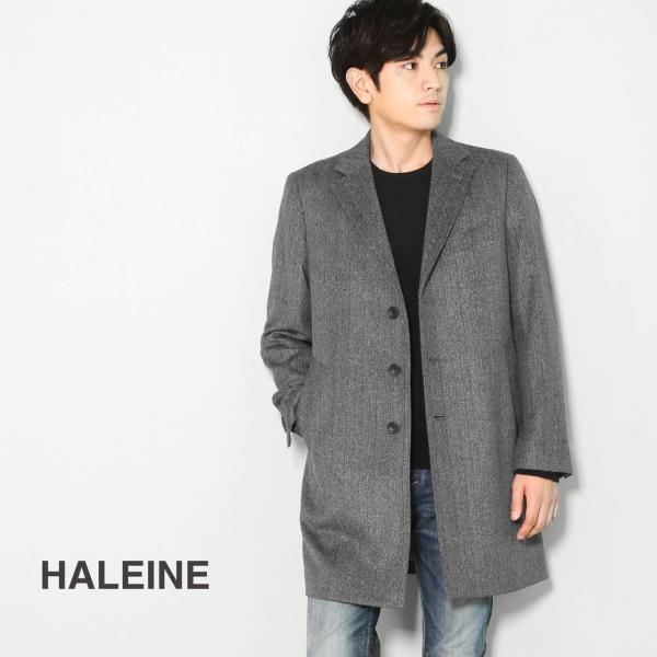 チェスターコート メンズ カシミヤ100% HALEINE ダークネイビー/ヘリンボーン M/L/L...