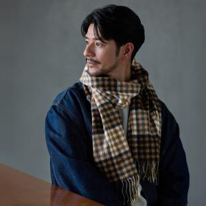 カシミヤ 100% チェック 大判 ストール メンズ 205cm カシミア