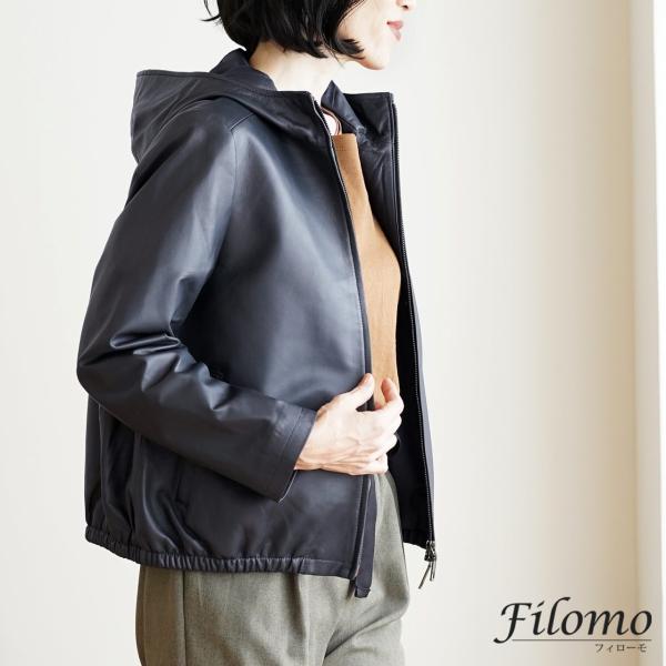レザー パーカー レディース フード付き ジャケット Filomo ブランド ジップアップ ファスナ...