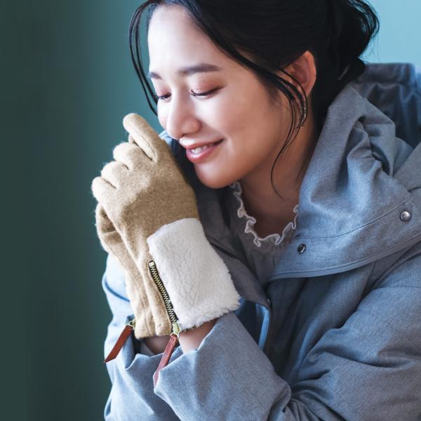 ニット＆ボア 手袋 エコファー レディース スマホ 対応 かわいい 暖かい 防寒 グローブ スマホ対...