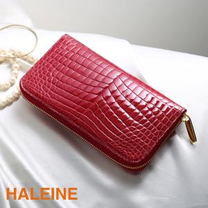 ［5%OFFクーポン］HALEINE クロコダイル 日本製 レディース 長財布 ラウンドファスナー シャイニング マット 加工 一枚革 センター取り(06000608r) 金運 母の日