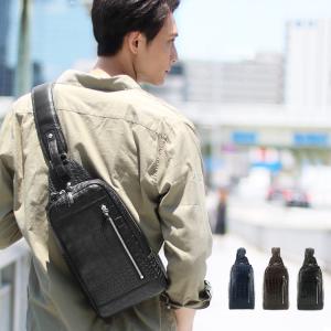 [期間限定価格]ボディバッグ メンズ クロコダイル マット 本革  (No.06001124-mens-1) 保証書 付き  バレンタイン｜j-white