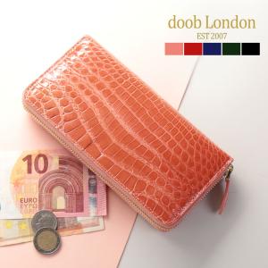 doob London クロコダイル 長財布 ラウンドファスナー レディース シャイニング 加工 アウトポケット付き ゴールド金具(06001611r) 金運
