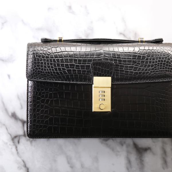 クロコダイル メンズ セカンドバッグ 日本製 マット 加工 ダイヤルロック 鍵付き ビジネスバッグ ...