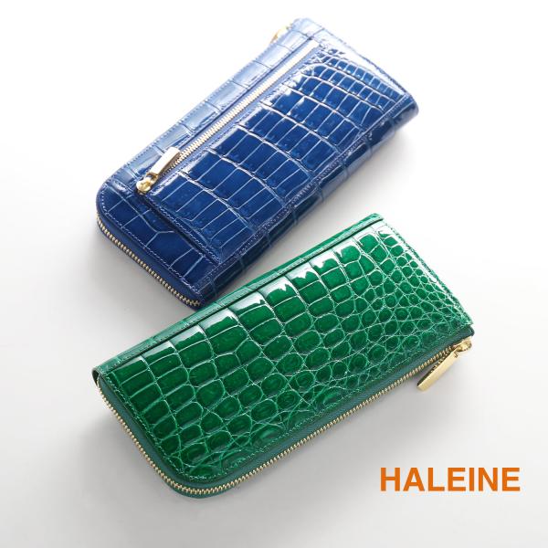 クロコダイル 長財布 日本製 L字ファスナー HALEINE レディース 鰐革 本革 財布 シャイニ...