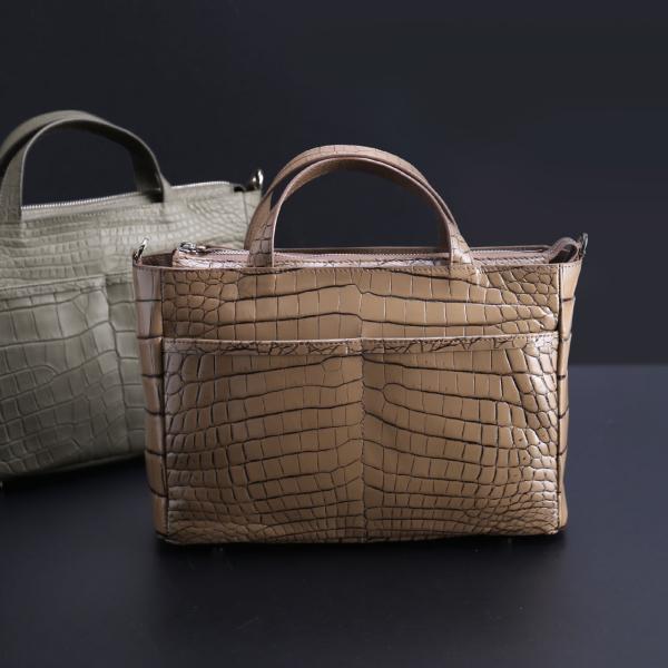 クロコダイル ミニトートバッグ メンズ ナイルクロコダイル 腹部革使用 2WAY ショルダーベルト ...