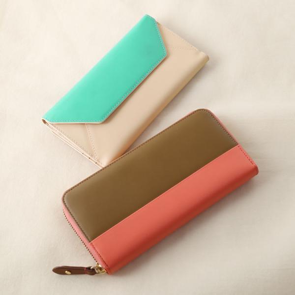 ［10%offクーポン］長財布 本革 バイカラー レディース フランス製 レザー ゴールド 金具 牛...