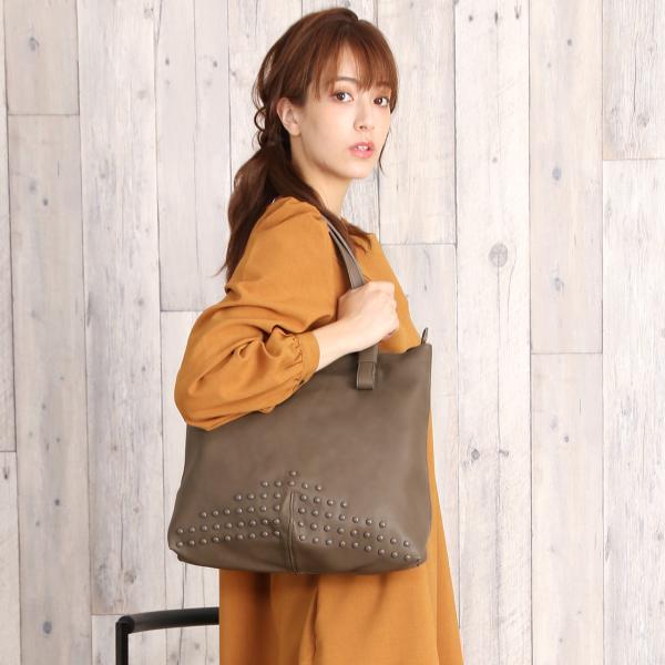 ［Mia Borsa］フェイクレザー トートバッグ 縦型 リベット スタッズ レディース