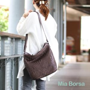 本革 メッシュバッグ ショルダーバッグ レディース Mia Borsa ブランド ウォッシュ加工 牛革 鞄 大きめ 大きい (No.07000334)｜j-white