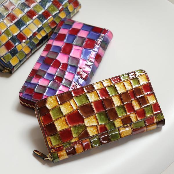 長財布 レディース 本革 ステンドグラス風 エナメルレザー おしゃれ 使いやすい 大容量 お財布 ラ...