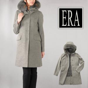 ファー付ウールコート /毛皮/［ERA］エラ カシミヤ混ウール コート フォックス トリミング ダウ...