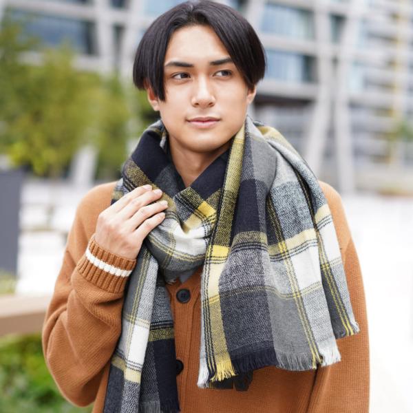 チェック柄 大判 ストール メンズ 厚手 全3色